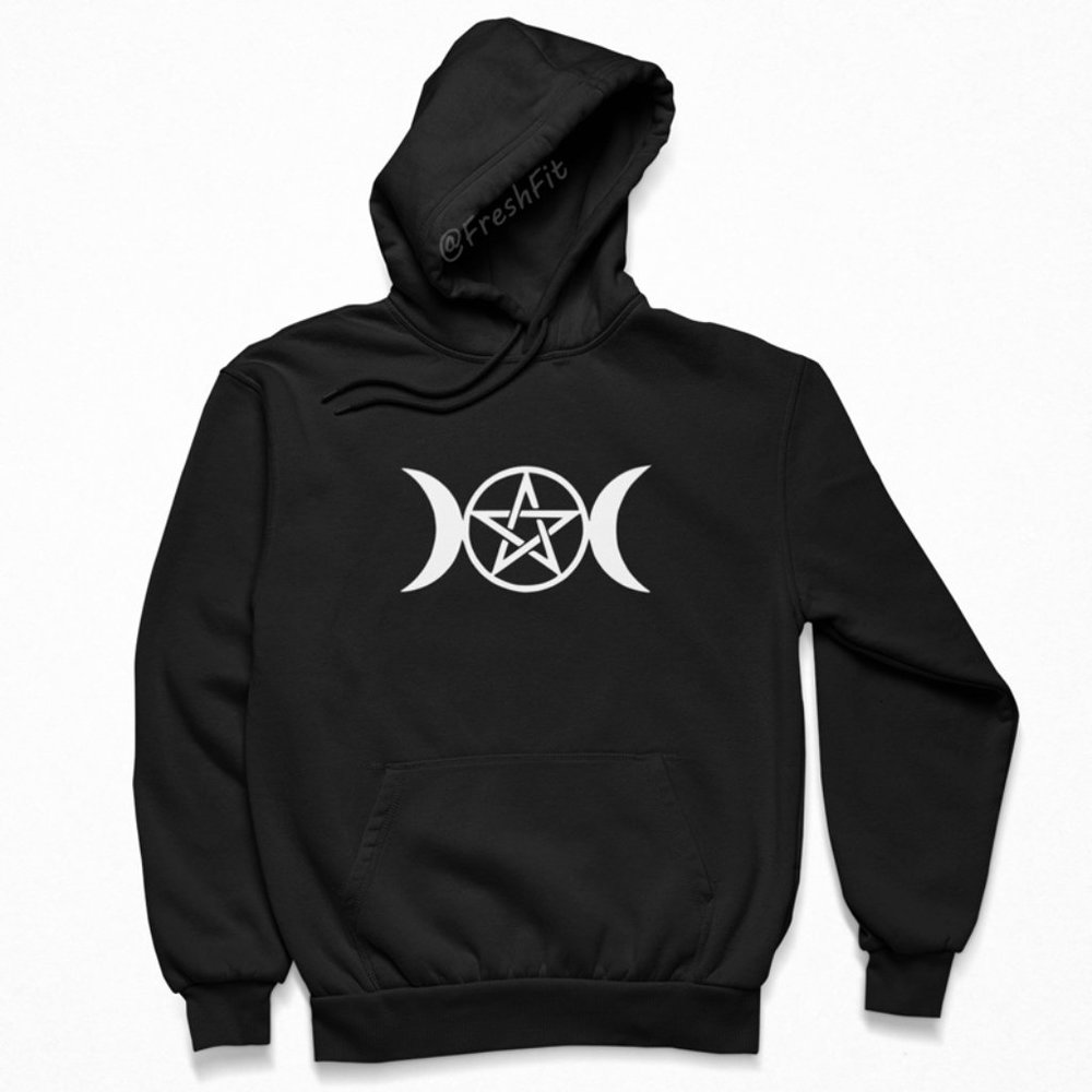 🆕Pentacle Star Moons Black Fleece Pullover Hoodie